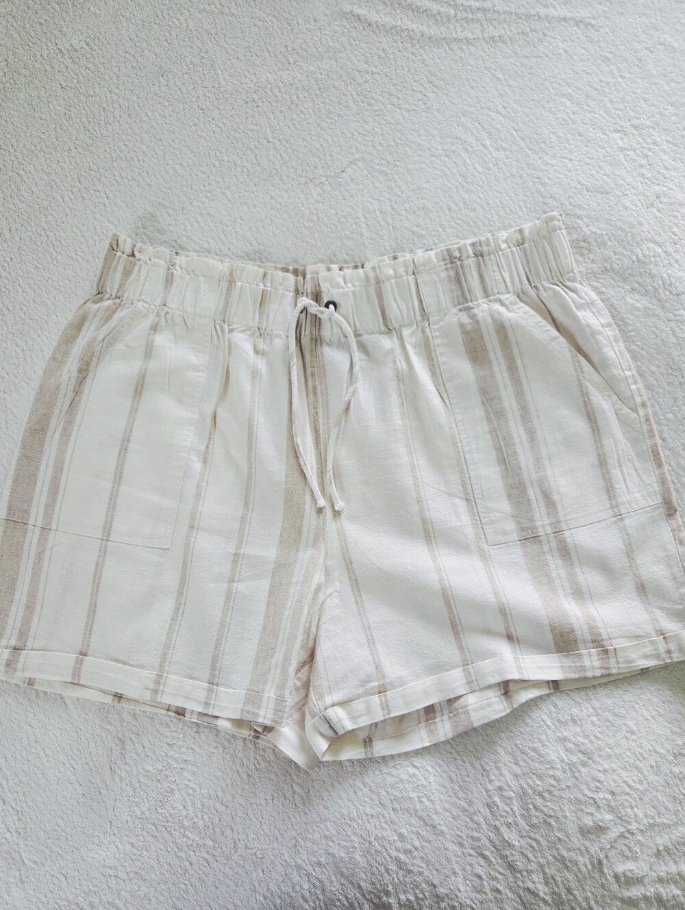 New!!! Falls Creek ✨️ Cream and Beige Linen Striped Women's Shorts Size 1X
